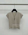 16a111 Short-sleeve V-neck cashmere top