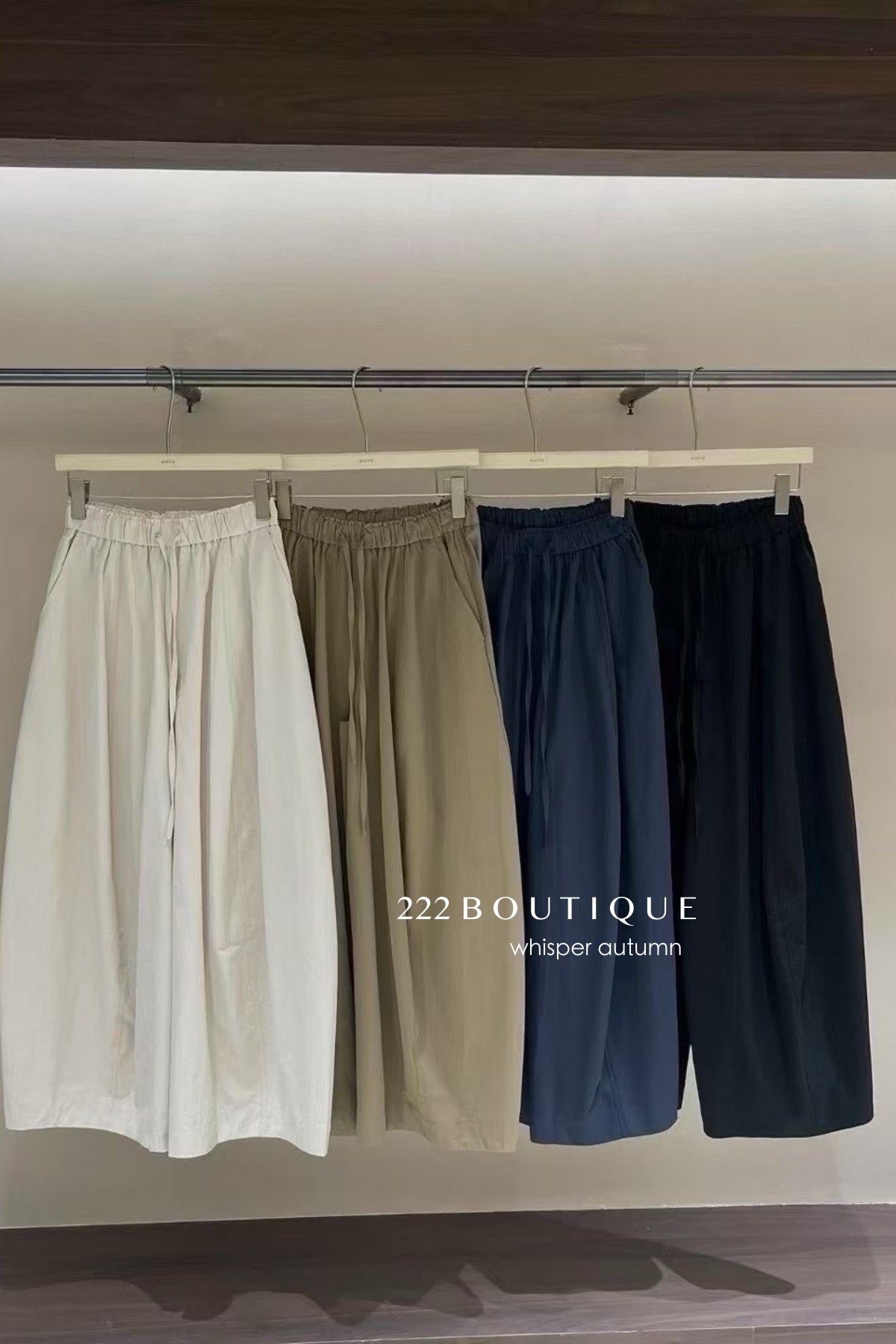 17q3 Korean wool-blend wide-leg trousers with elastic waist