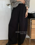 17q3 Korean wool-blend wide-leg trousers with elastic waist