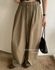 17q3 Korean wool-blend wide-leg trousers with elastic waist