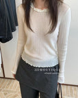 17a5 Long-sleeve knit top with lace trim