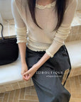 17a5 Long-sleeve knit top with lace trim