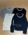 17a5 Long-sleeve knit top with lace trim