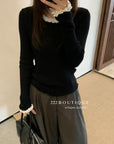 17a5 Long-sleeve knit top with lace trim