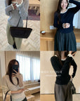 17a5 Long-sleeve knit top with lace trim