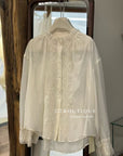 17a7 Silk blouse with lace sleeve details