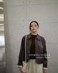16a30 Leather jacket with Peter Pan collar and buttoned sleeves