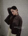 16a30 Leather jacket with Peter Pan collar and buttoned sleeves
