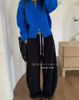 19q41 Elastic-waist straight wool trousers