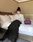 Áo sơ mi cổ nơ hạt trai