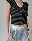 12a7 Striped ribbed top – contrast trim