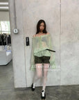 12a9 Sheer ruffle blouse – sage green or white