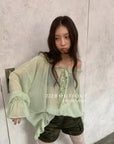 12a9 Sheer ruffle blouse – sage green or white