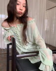12a9 Sheer ruffle blouse – sage green or white