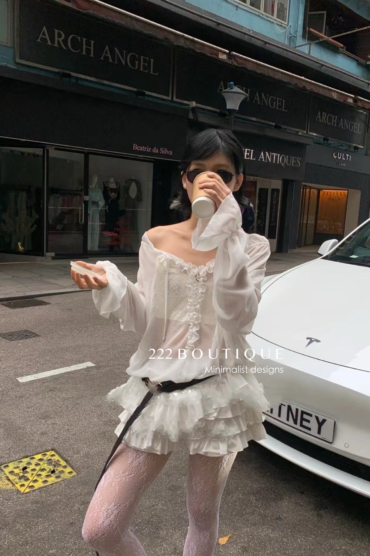 12a9 Sheer ruffle blouse – sage green or white
