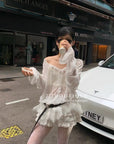 12a9 Sheer ruffle blouse – sage green or white