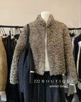 19a67 Grey faux-fur coat with a classic notched lapel