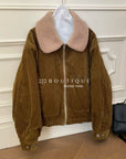 20a52 Velvet fleece jacket with fur collar