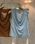 15a71 Draped-neck sleeveless top – soft texture, clean drape