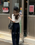 Elastic waist straight trousers