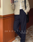 Elastic waist straight trousers