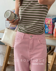 Striped cotton-blend top