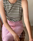 Striped cotton-blend top