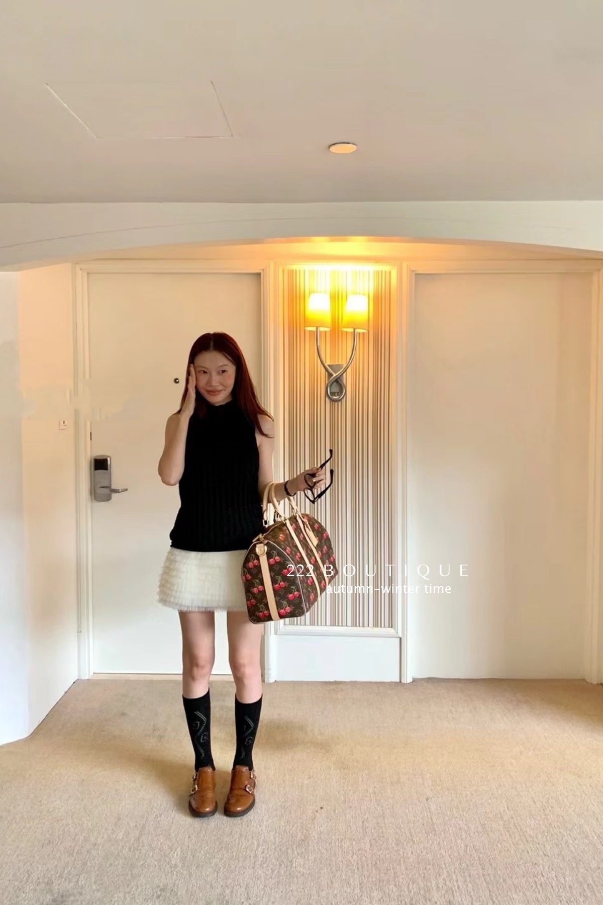 17a80 Hand-Crocheted High-Neck Vest – Cream &amp; Beige