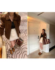 17a107 Basic suede jacket with Peter Pan collar