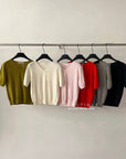 17a94 Short-sleeve cashmere V-neck sweater