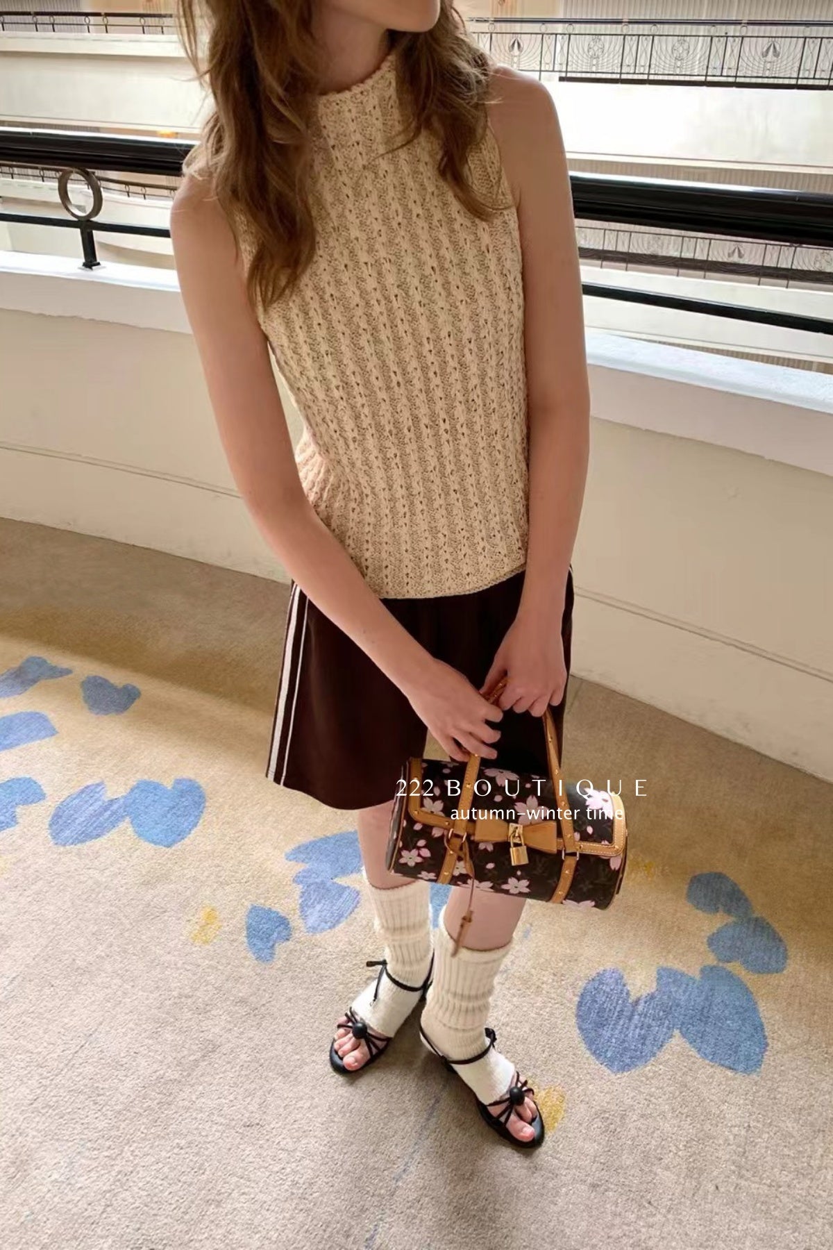 17a80 Hand-Crocheted High-Neck Vest – Cream &amp; Beige