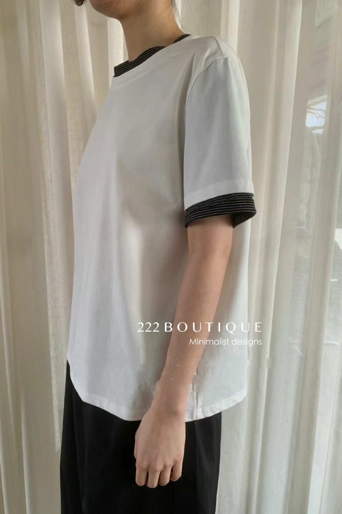 12a51 Contrast trim short-sleeve tee – cotton blend