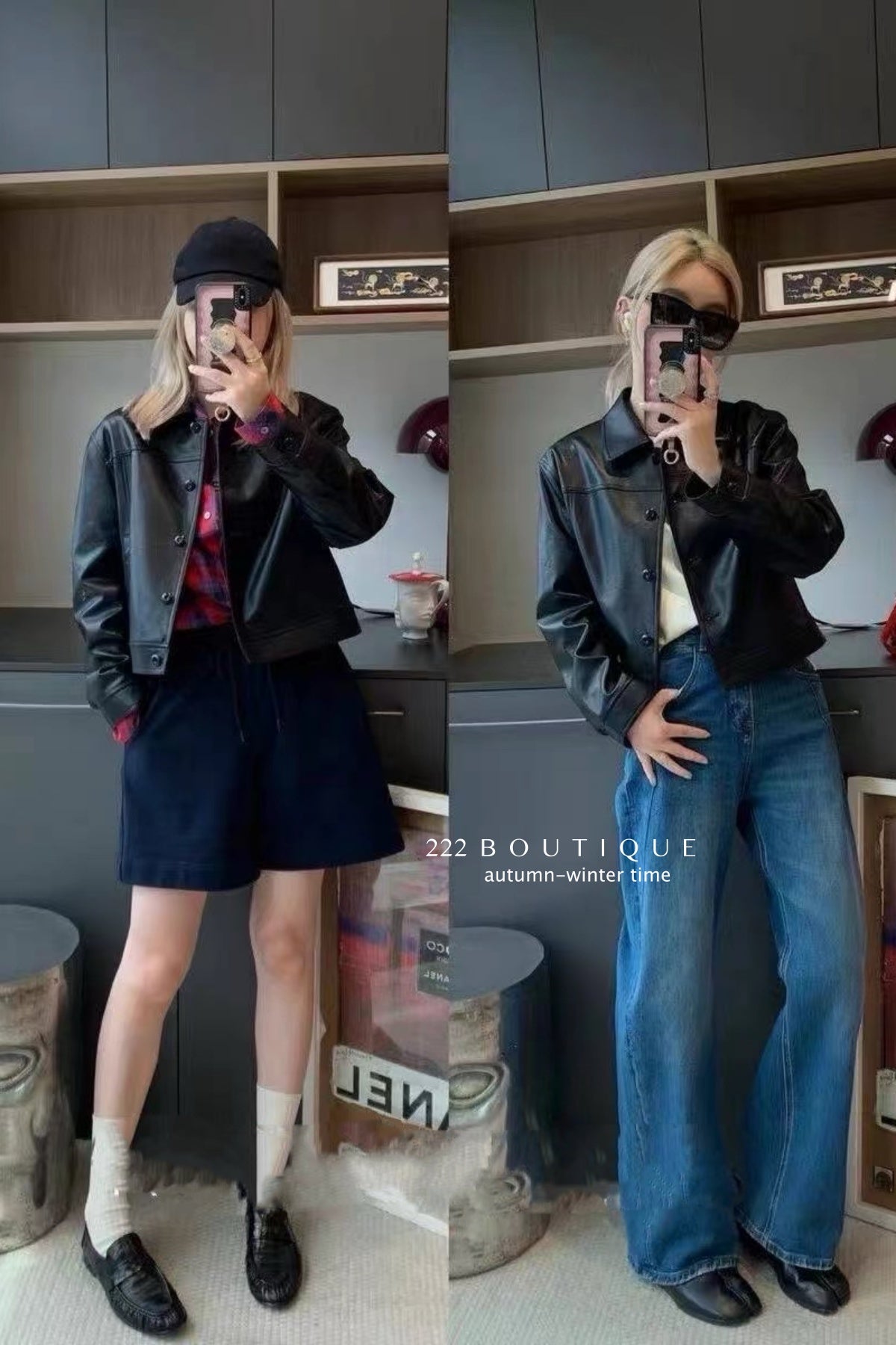 17a72 Basic Black Faux Leather Jacket with Peter Pan Collar