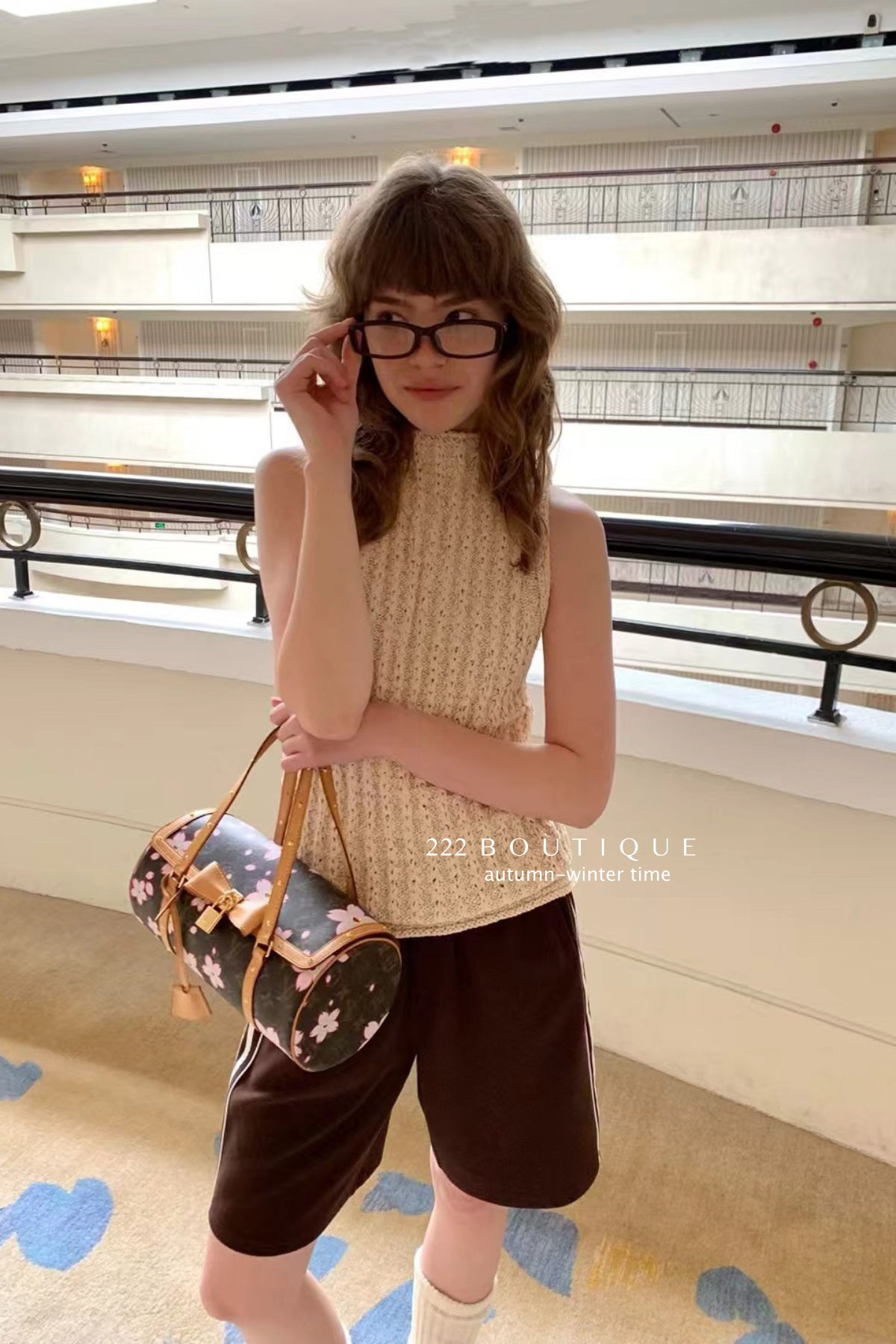 17a80 Hand-Crocheted High-Neck Vest – Cream &amp; Beige