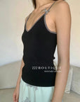 12a57 Velvet bow strap cami – soft rib knit