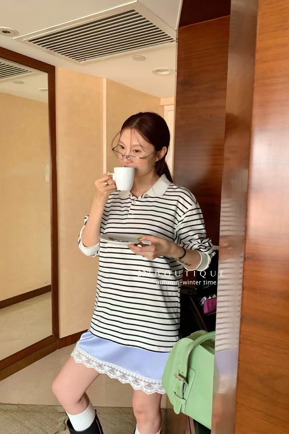 17a83 Long Sleeve Basic Cotton Polo with Stand Collar