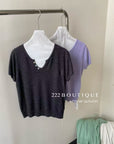 16a41 Basic short-sleeve Mongtoghi top with soft V-neck