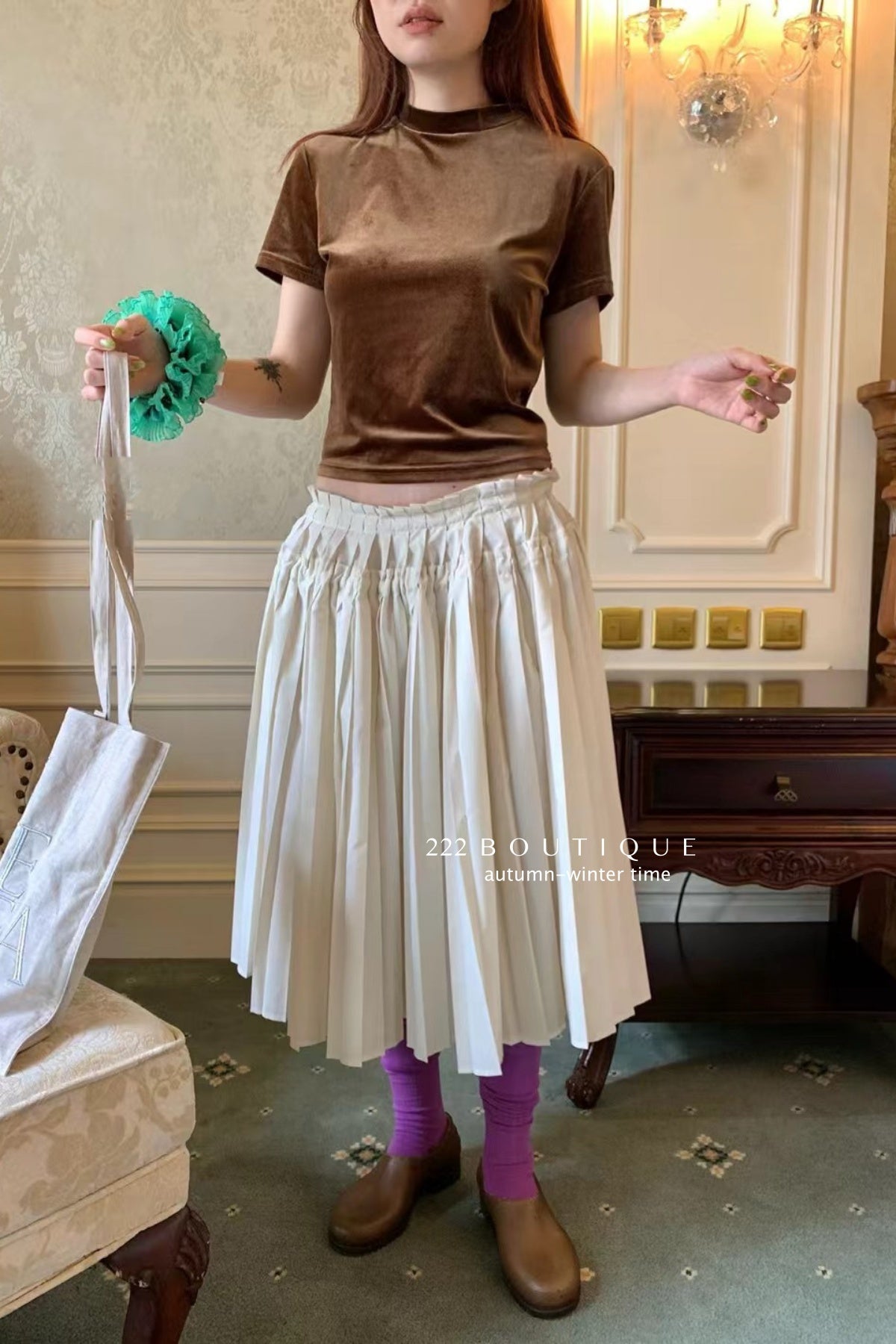 17a88 Basic velvet short-sleeve top