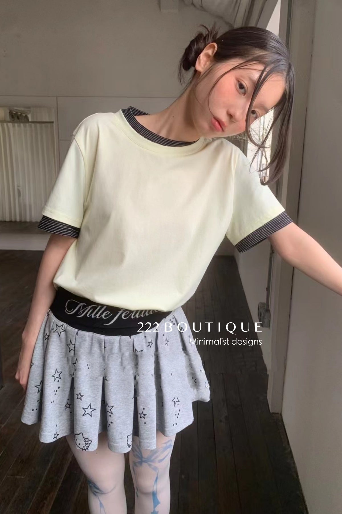 12a51 Contrast trim short-sleeve tee – cotton blend