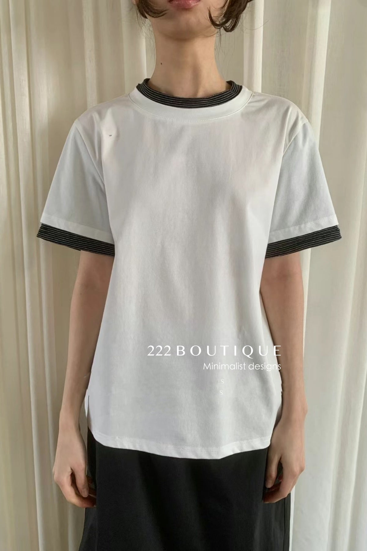 12a51 Contrast trim short-sleeve tee – cotton blend