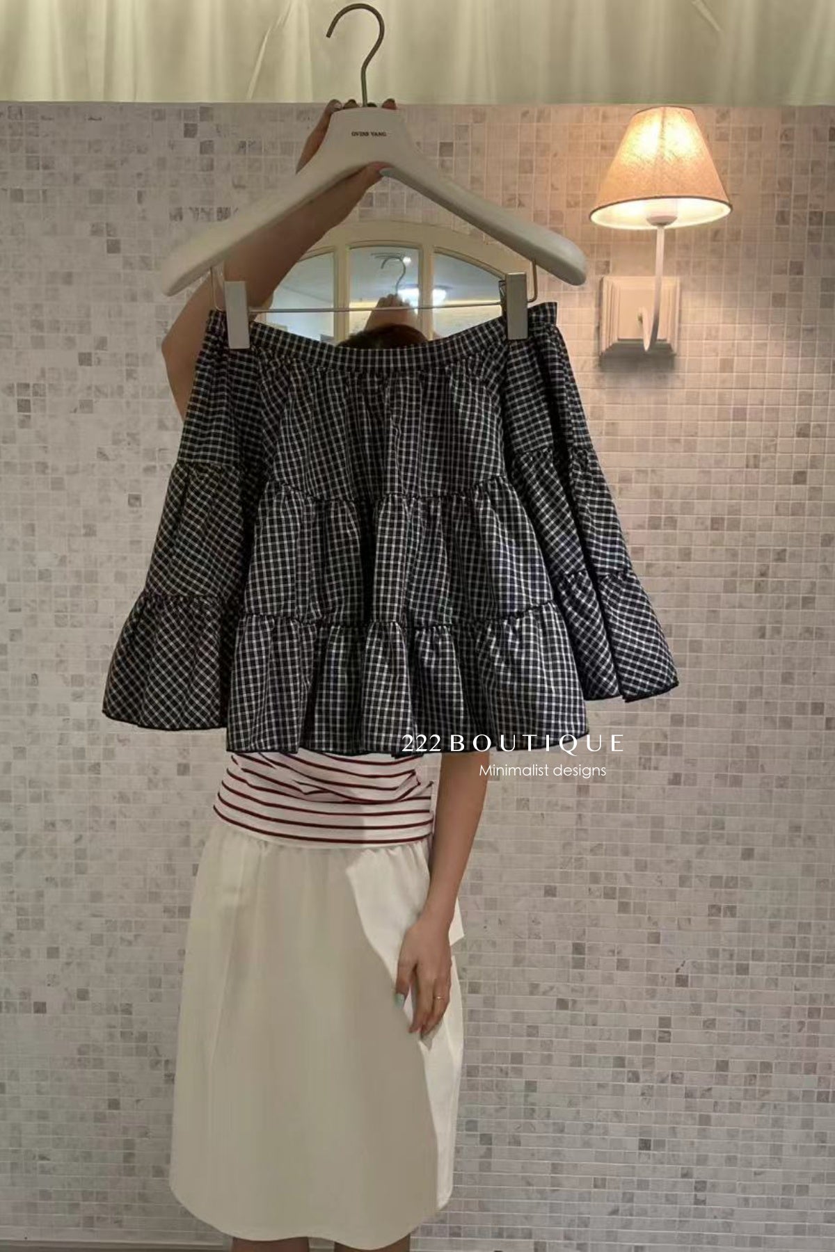 15v37 Tiered gingham skirt – lightweight volume
