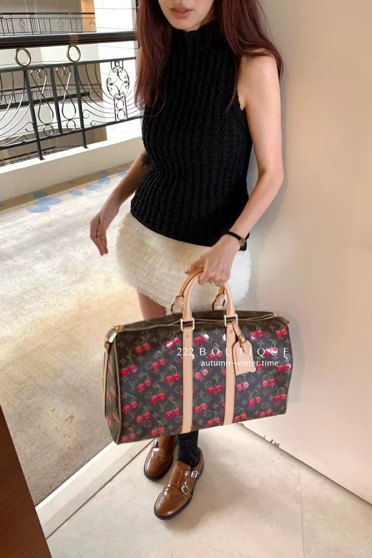 17a80 Hand-Crocheted High-Neck Vest – Cream &amp; Beige