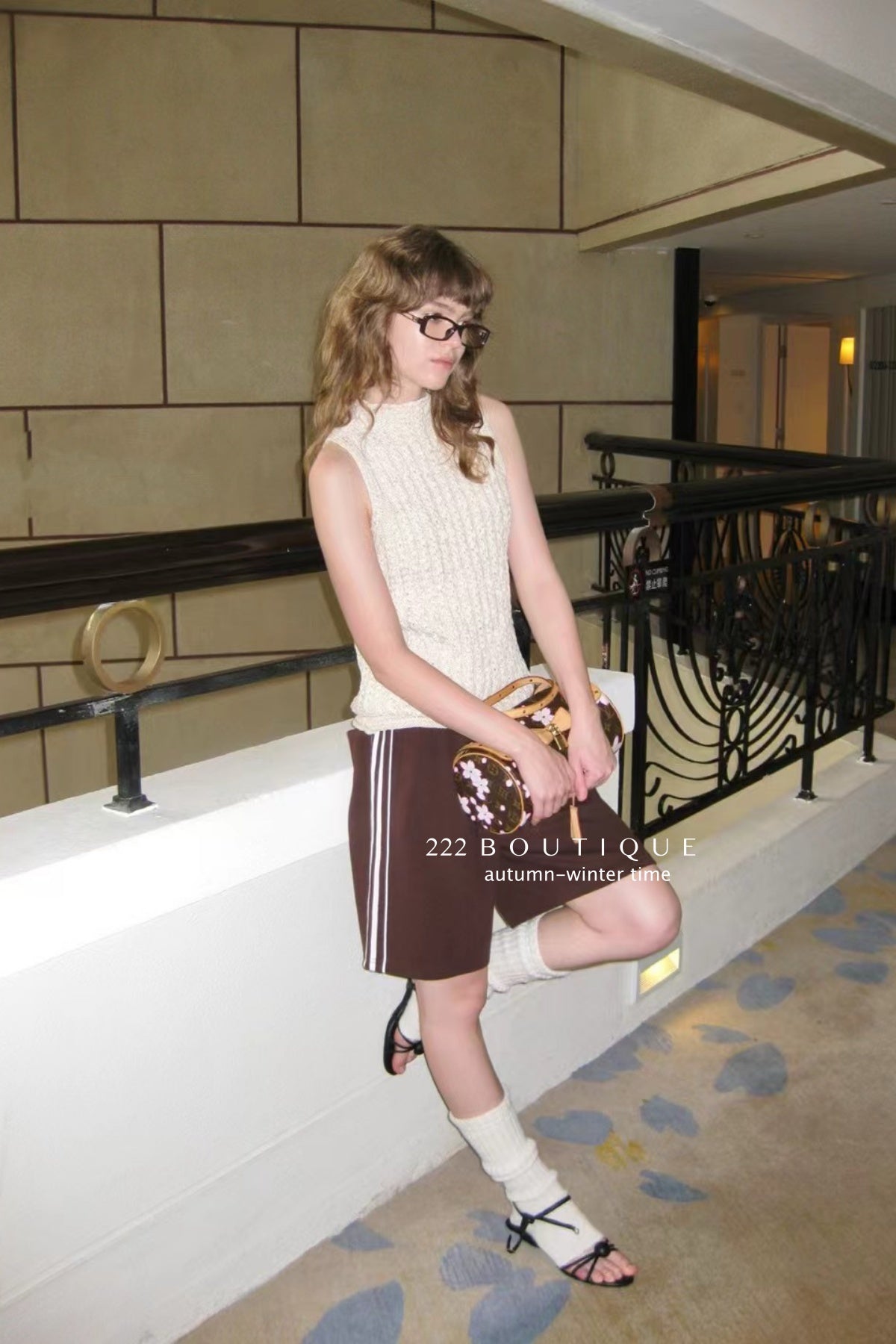 17a80 Hand-Crocheted High-Neck Vest – Cream &amp; Beige