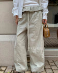 17q10 Khaki trousers with ruffled waistband