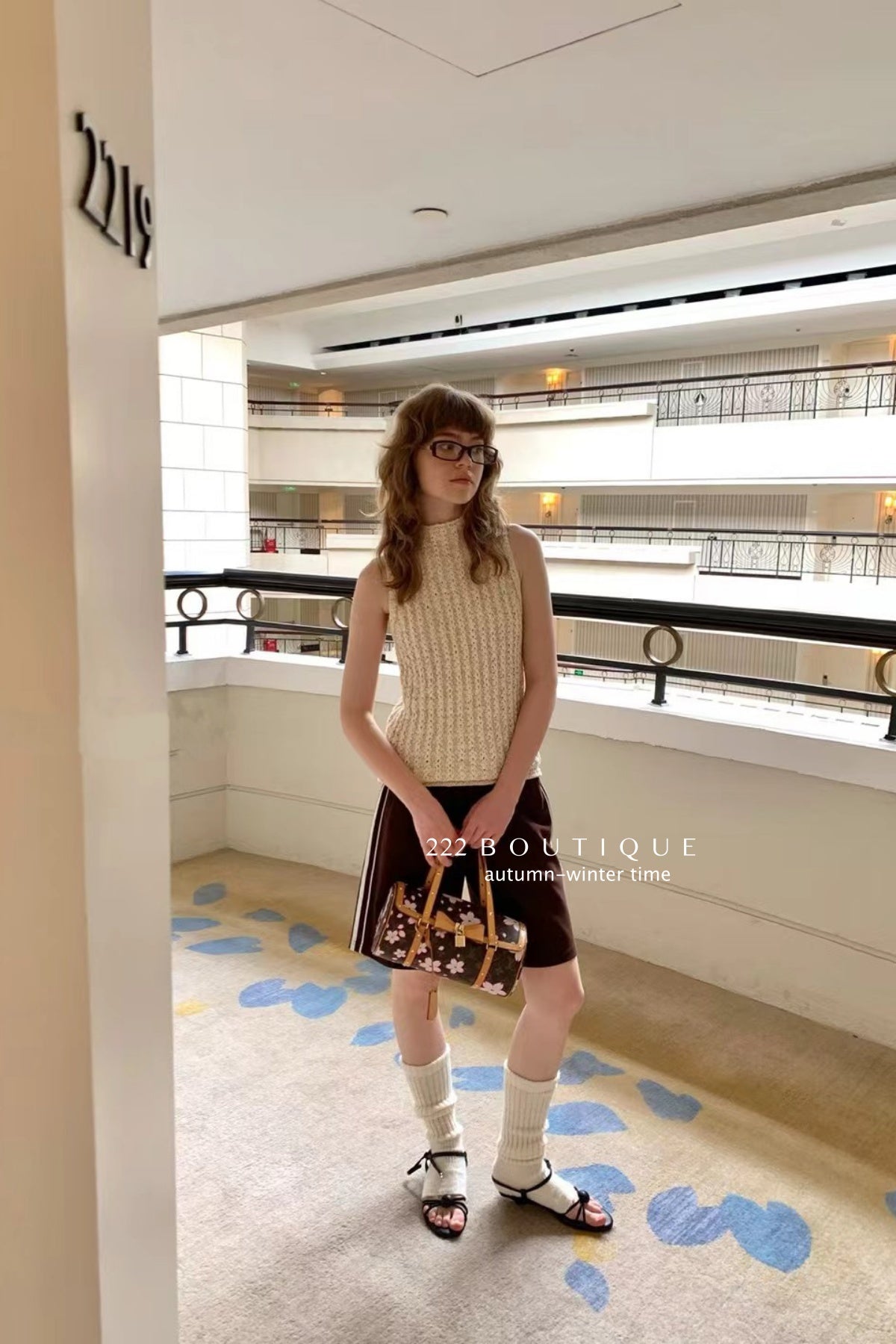 17a80 Hand-Crocheted High-Neck Vest – Cream &amp; Beige