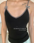12a57 Velvet bow strap cami – soft rib knit
