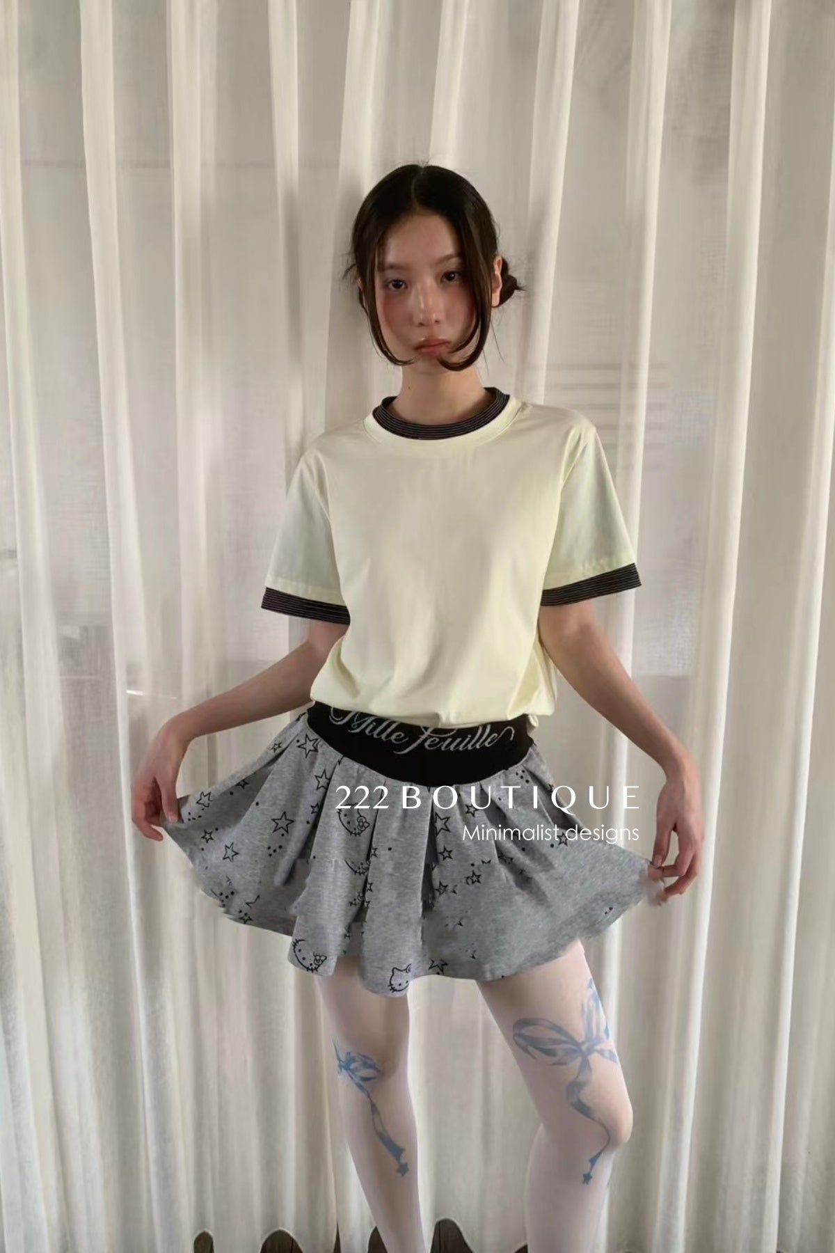 12a51 Contrast trim short-sleeve tee – cotton blend