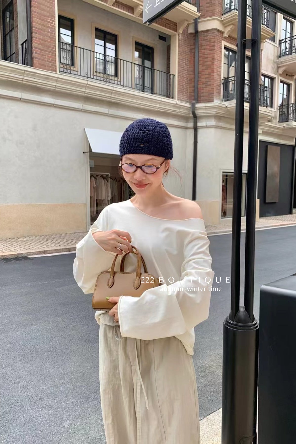 17a85 Asymmetrical Neck Basic Cotton Top