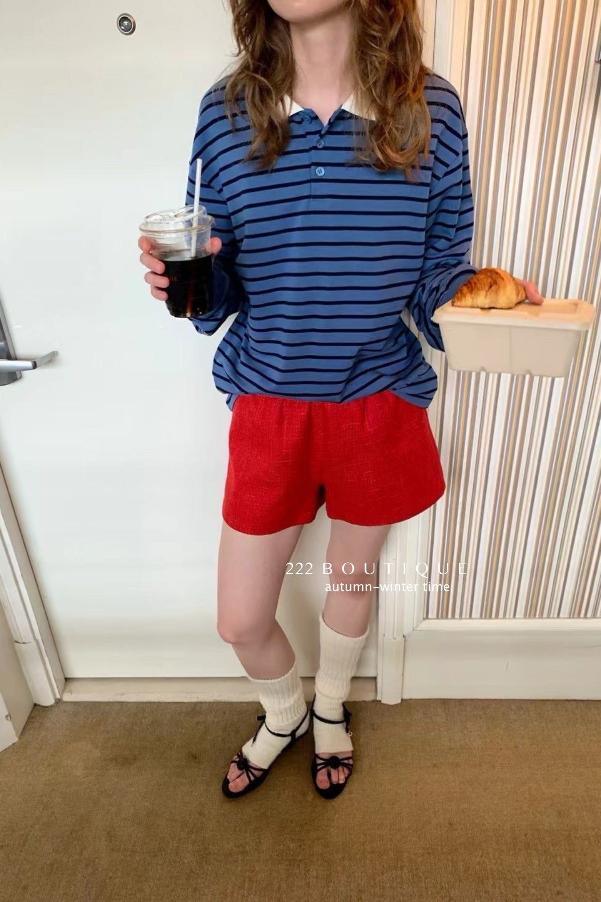 17a83 Long Sleeve Basic Cotton Polo with Stand Collar