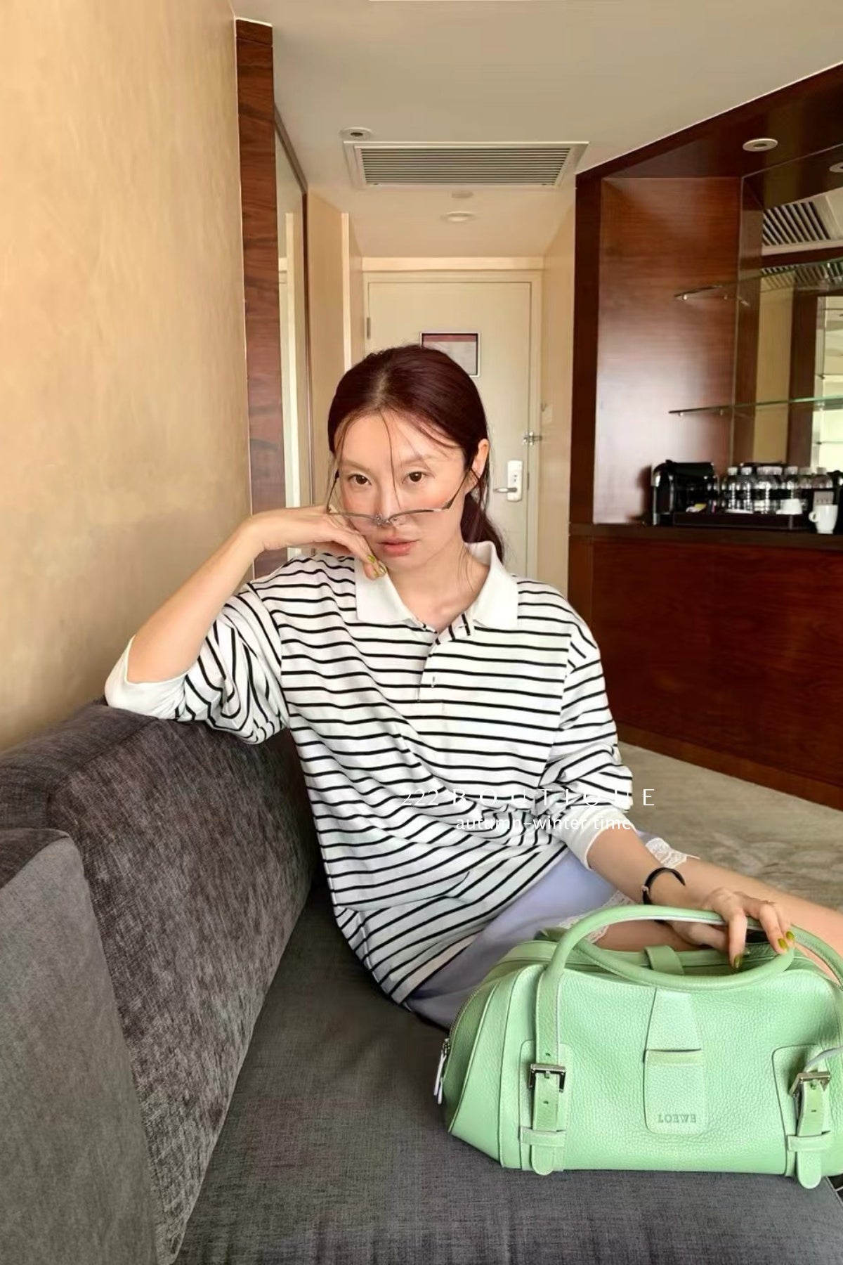 17a83 Long Sleeve Basic Cotton Polo with Stand Collar